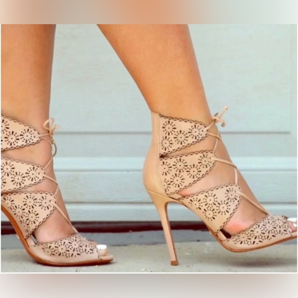 SCHUTZ Leather Lace-Up Laser-Cut High Heel Sandel RARE!New 6.5B Made in Brazil